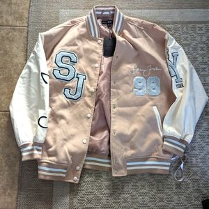 Sean John Cream Oversized Varsity Jacket